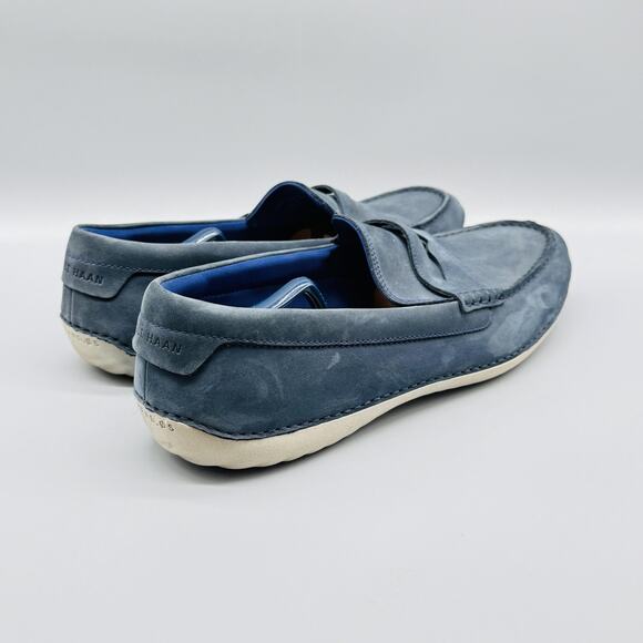 Cole Haan Shoes Mens 12 Blue Suede Loafers Grand OS Motogrand Casual Slip On - Picture 8 of 12